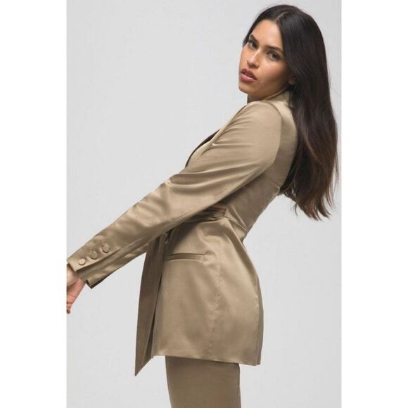 Good American Fit and Flatter Sateen Blazer Tan Size 4 Cutout Pointed Lapel - Picture 14 of 15